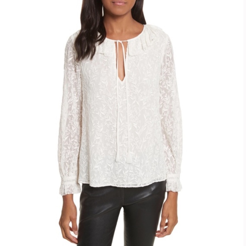 REBECCA TAYLOR Silk Top Texture Vines Top In Snow White Size 6